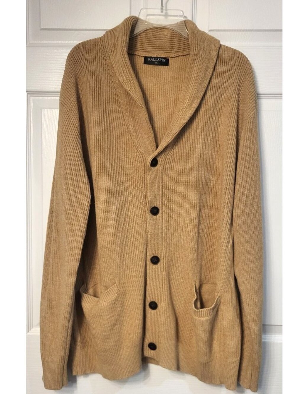 Mens Kallspin 3XL Tan Shawl Collar Button Cardigan Wool Grandpa Academia Preppy